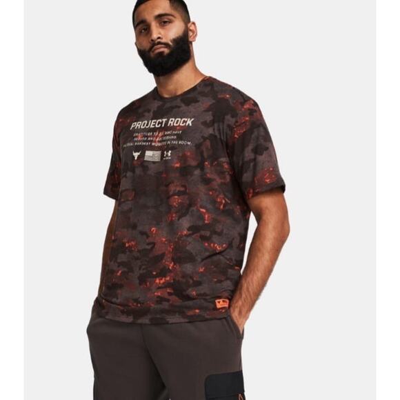 Under Armour Men’s T-Shirt Project Rock Veterans Day Orange Camo Size 4XL - Picture 1 of 13